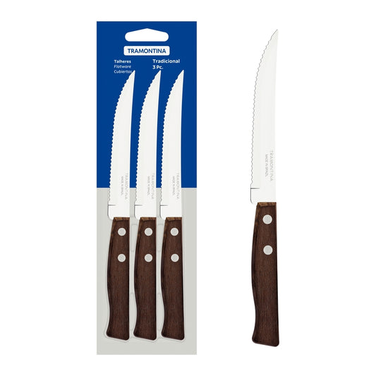 Tramontina Tradicional 3-Piece Set of Steak and Fruit Knives with Stainless-Steel Blades-22200/305