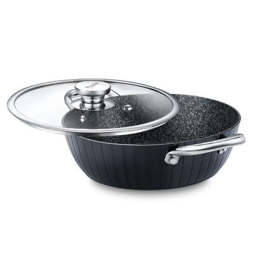 Prestige Durastone Hard Anodised 6 Layer Non-Stick Kadai with Glass Lid 28cm.-37579