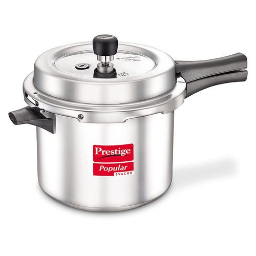 Prestige Popular Svachh Virgin Aluminium Spillage Control Pressure Cooker, 5 L- 10167