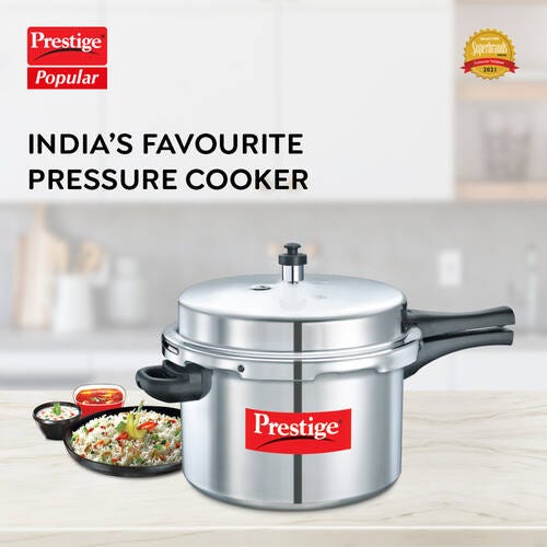 Prestige Popular Virgin Aluminium Precision Weight Valve Pressure Cooker, 8.5 L-10037