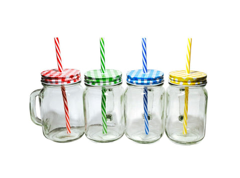 MASON JAR WITH LID & STRAW RED 450ML -447-1