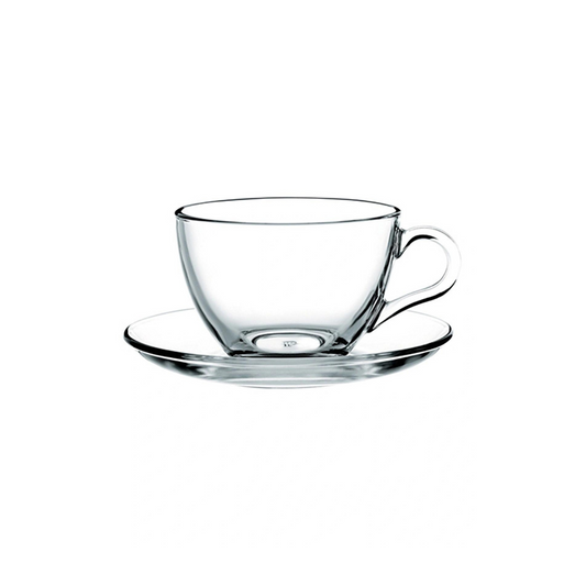 Pasabahce Basic Cup & Saucer 6pcs 238ml Glass Tea / Coffee Set - 97948
